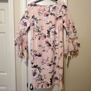 Floral yes length dress with quarter length sleeves